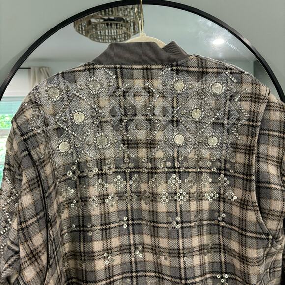 Free People Louie Wool Blend Embellished Bomber Jacket - Picture 9 of 10